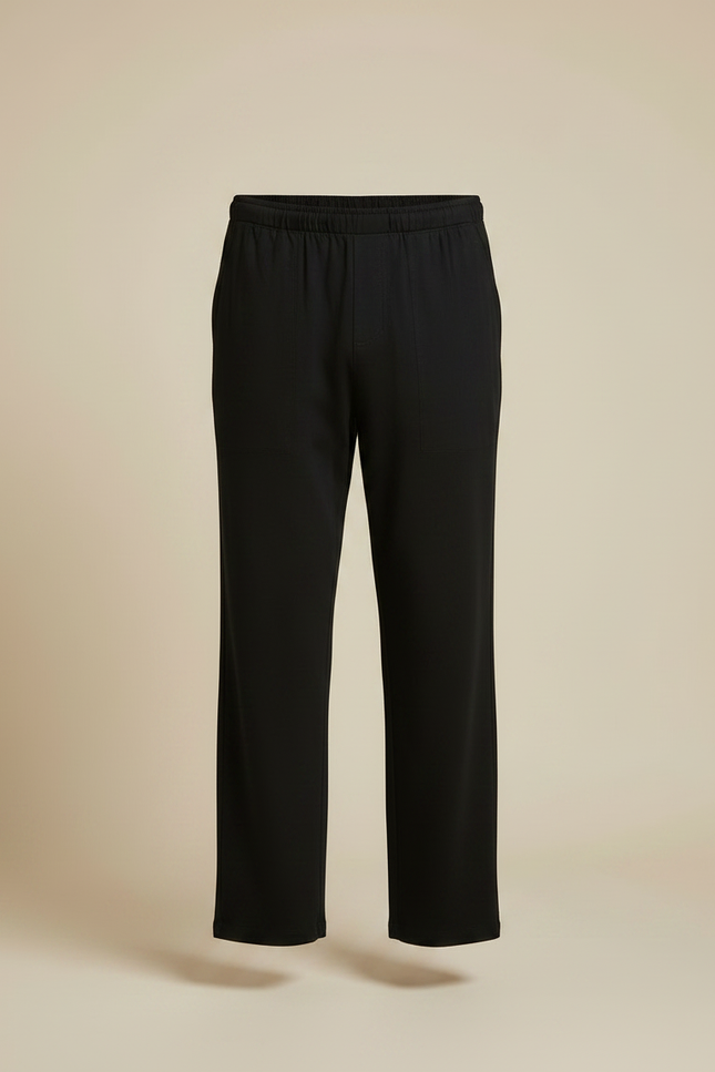 Pantalon Fluide Noir Ample Cordon Décontracté Coton - vue 3