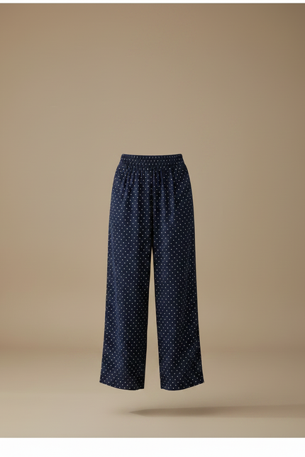 Pantalon Fluide Bleu Marine Pois Ample Décontracté Femme - Viscose - vue 3