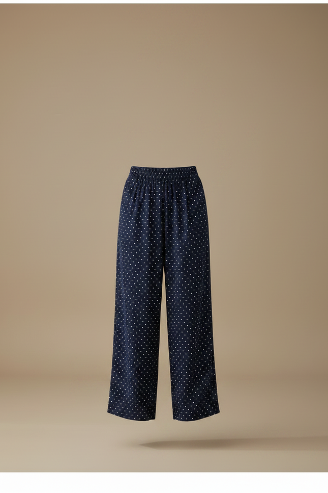 Pantalon Fluide Bleu Marine Pois Ample Décontracté Femme - Viscose - vue 3