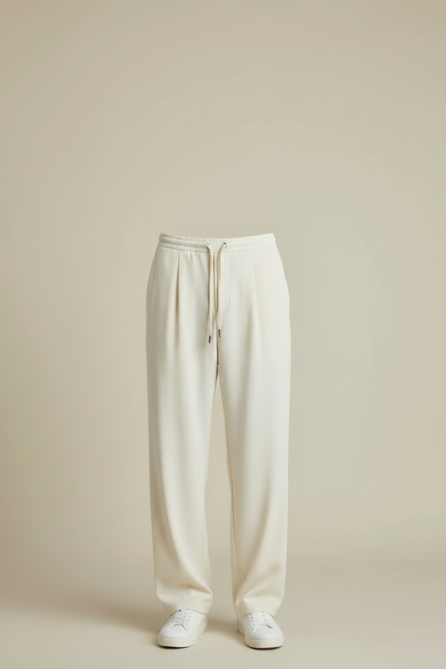 Pantalon Fluide Écru Ample Décontracté Homme Léger - Beige Polyester - vue 3