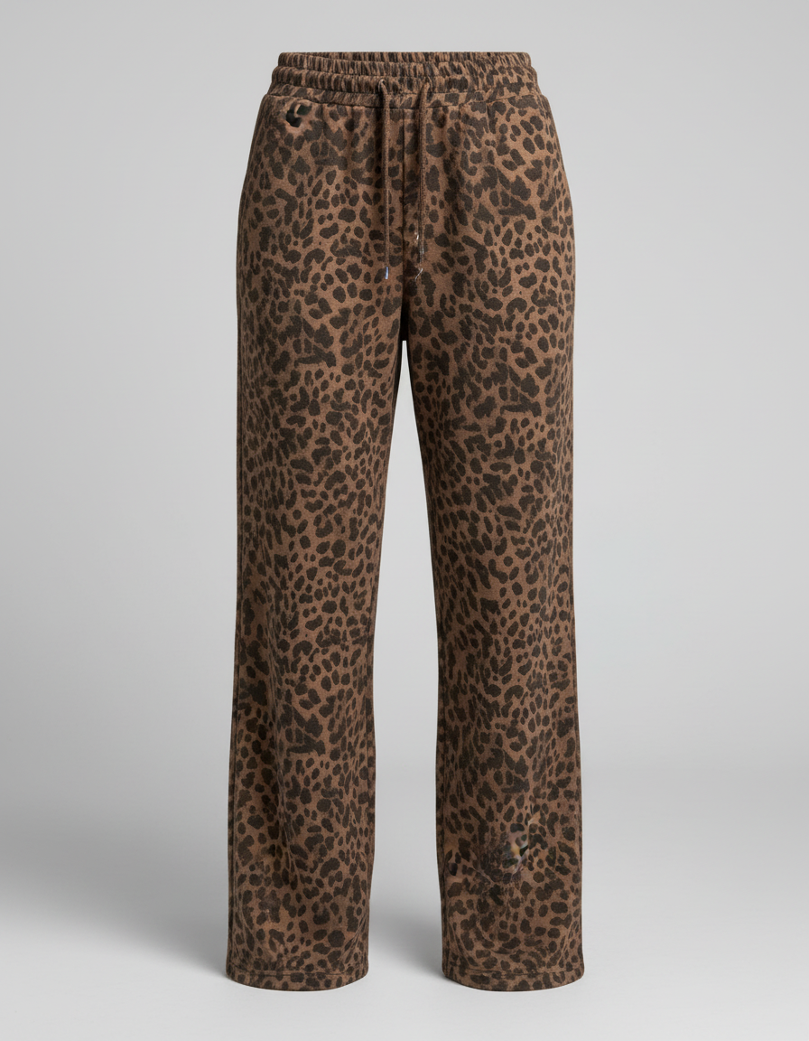 Pantalon Fluide Léopard Marron Ample Décontracté Femmes - Molleton - vue 2