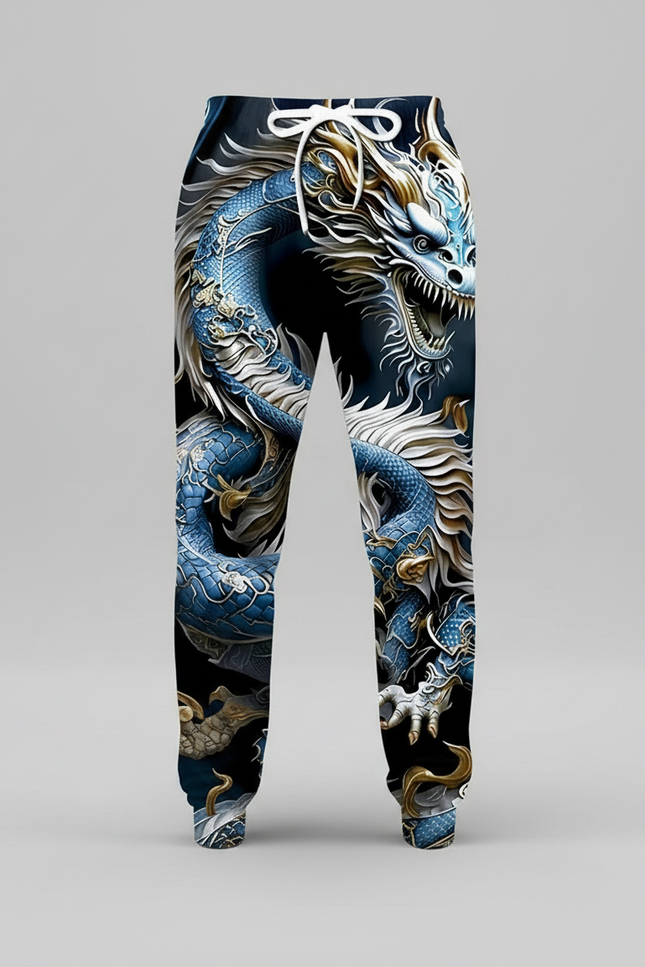 Pantalon Fluide Dragon Bleu Ample Décontracté Homme - Polyester - vue 3