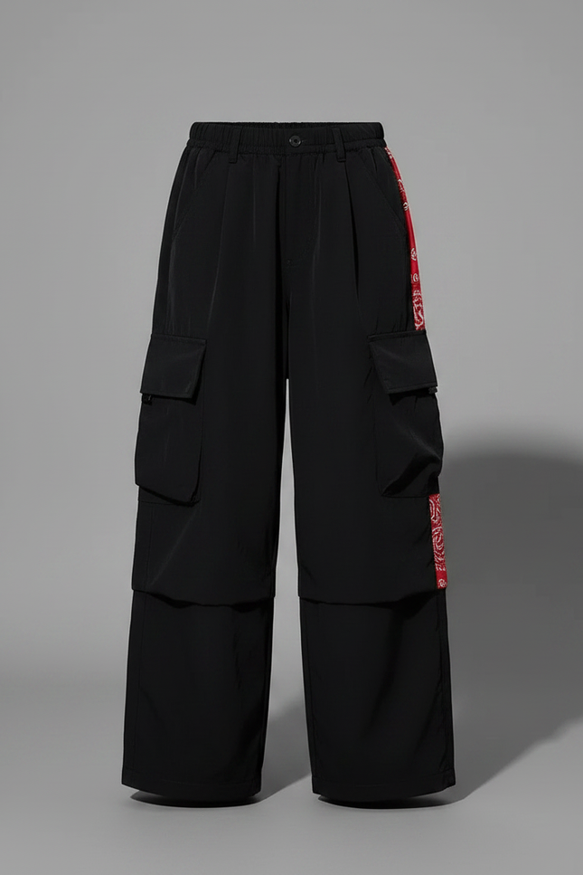 Pantalon Fluide Noir Cargo Ample Streetwear Fille - Polyester - vue 3