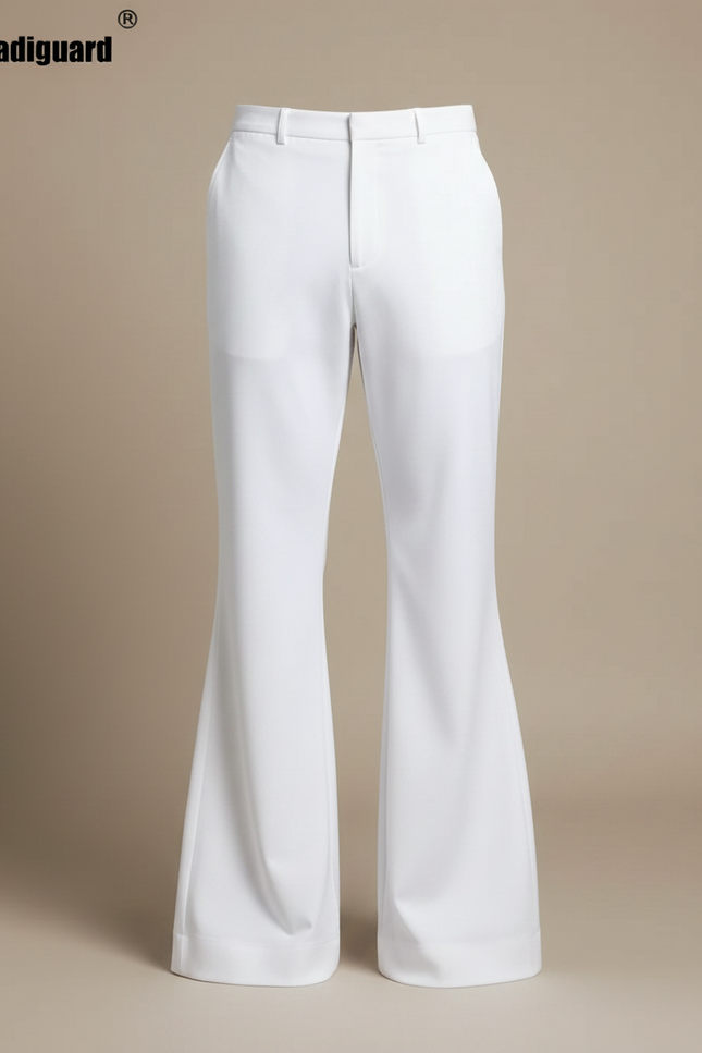 Pantalon Fluide Blanc Évasé Vintage Homme Élégant - Polyester - vue 3