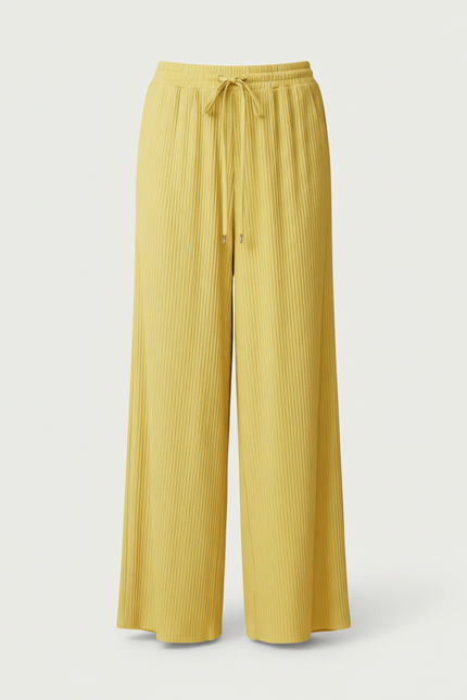 Pantalon Fluide Jaune Plissé Ample Cordon Décontracté - Polyester - vue 3