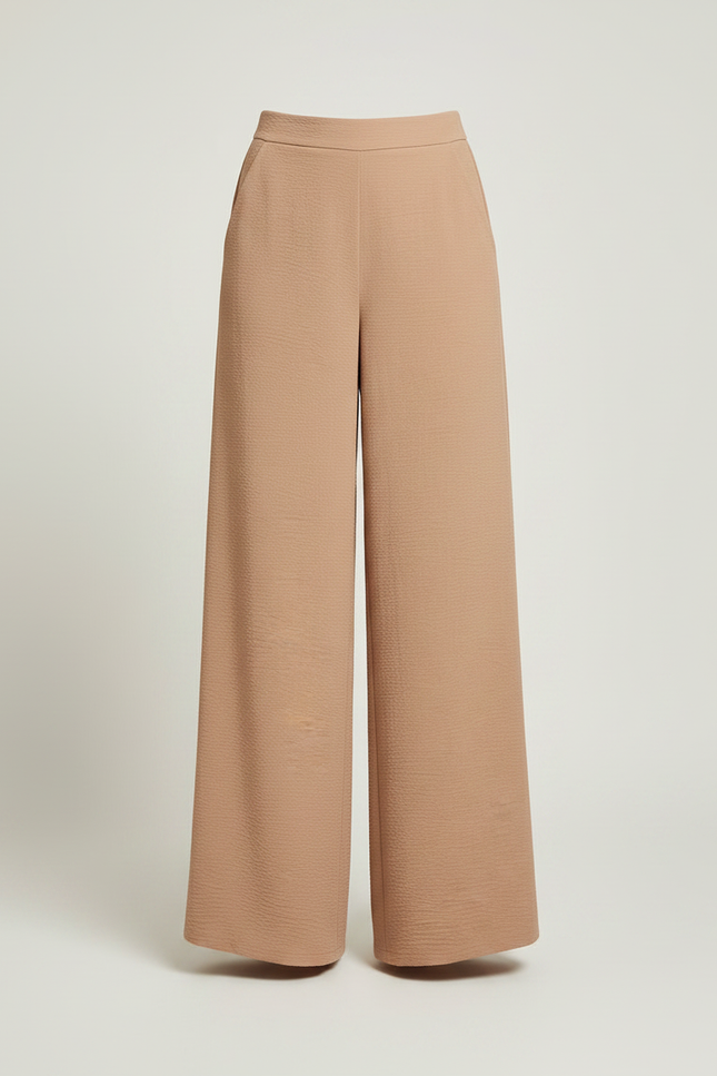 Pantalon Fluide Écru Ample Texturé Taille Haute Élégant - Beige Polyester - vue 3