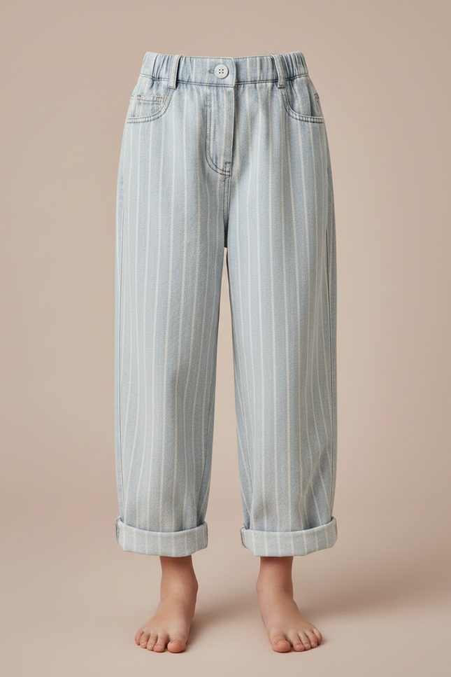 Pantalon Fluide Rayé Bleu Clair Ample Coton Enfant - Jean - vue 3