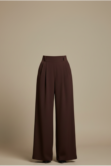 Pantalon Fluide Palazzo - Marron Polyester - vue 3
