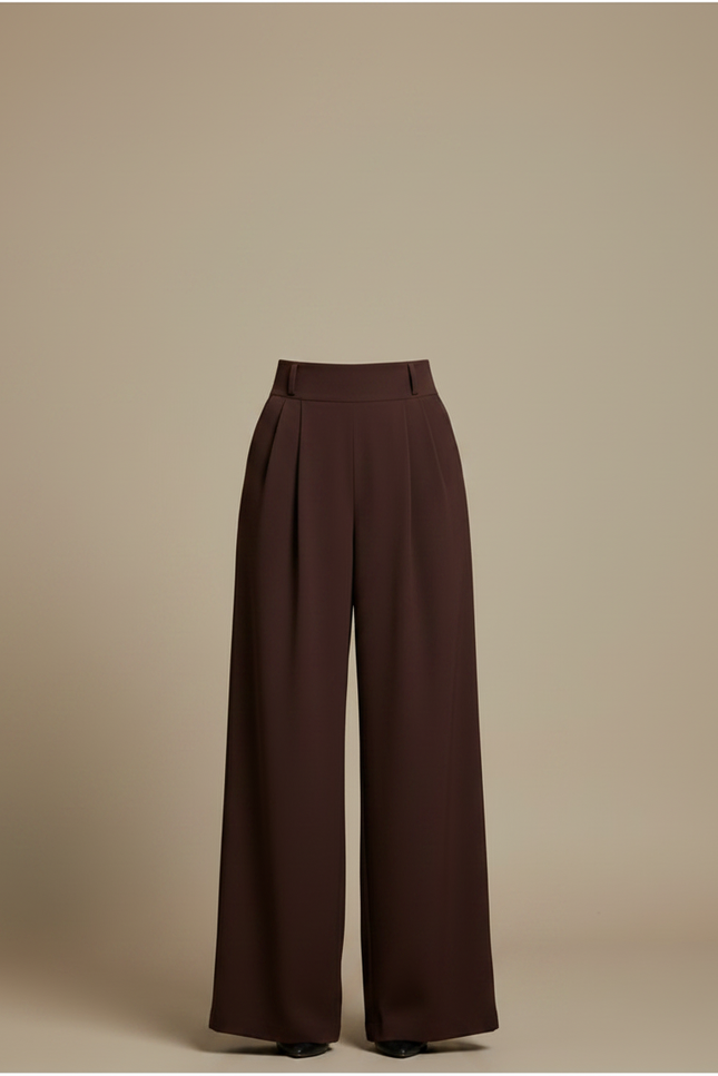 Pantalon Fluide Palazzo - Marron Polyester - vue 3