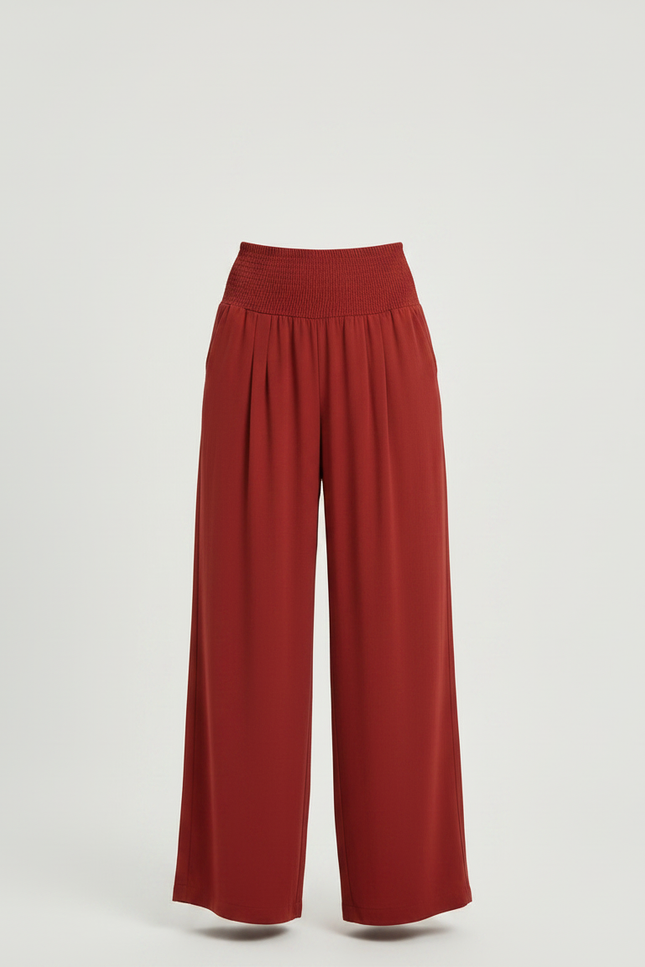 Pantalon Fluide Rouge Ample Confortable Smocké Élégant - Viscose - vue 3