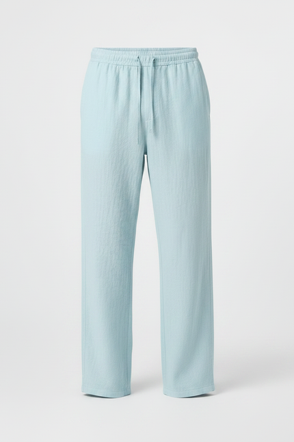 Pantalon Fluide Homme Coton Lin Ample Bleu Ciel - vue 3