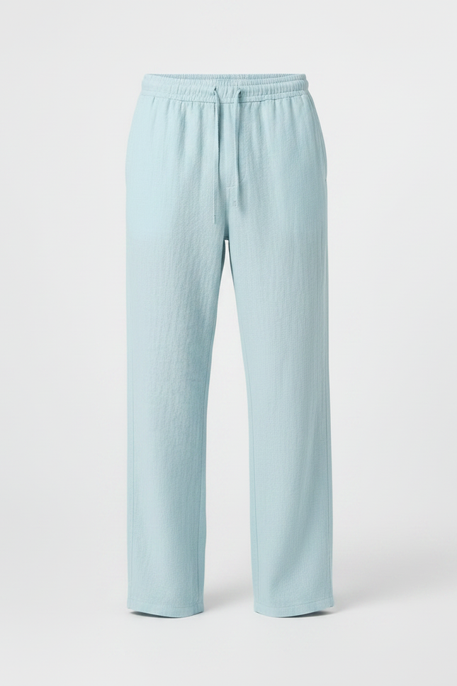 Pantalon Fluide Homme Coton Lin Ample Bleu Ciel - vue 3
