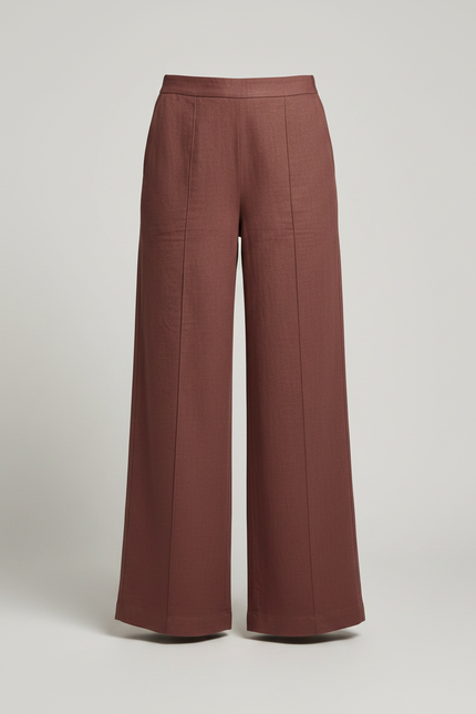 Pantalon Fluide Brique Large Lin Chic Femme - Bordeaux - vue 3