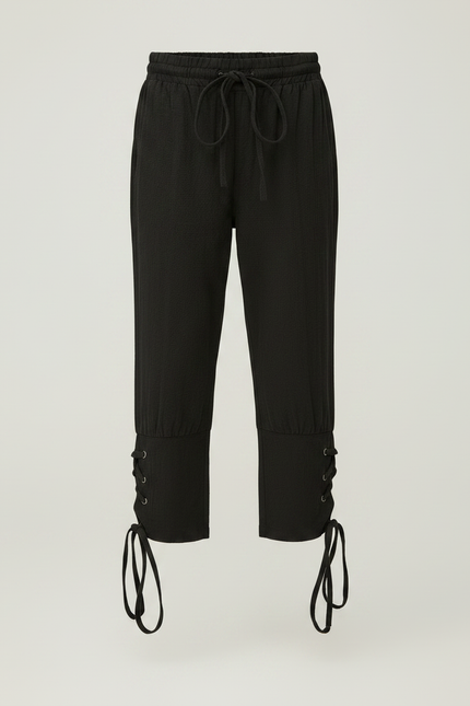 Pantalon Fluide Noir Ample Coton Lacets Garçon - vue 3