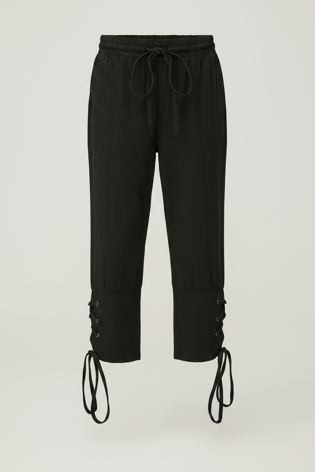 Pantalon Fluide Noir Ample Coton Lacets Garçon - vue 3