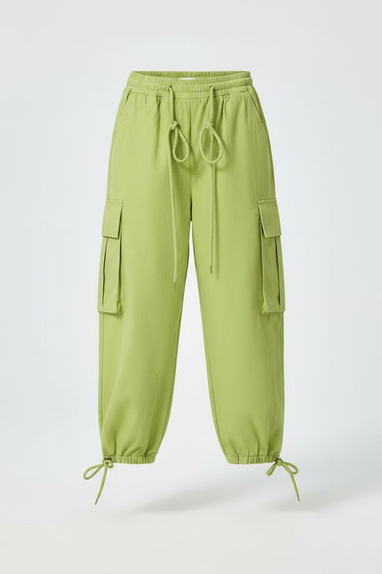 Pantalon Fluide Vert Ample Cargo Cordon Fille - Coton - vue 3
