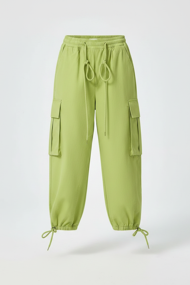 Pantalon Fluide Vert Ample Cargo Cordon Fille - Coton - vue 3