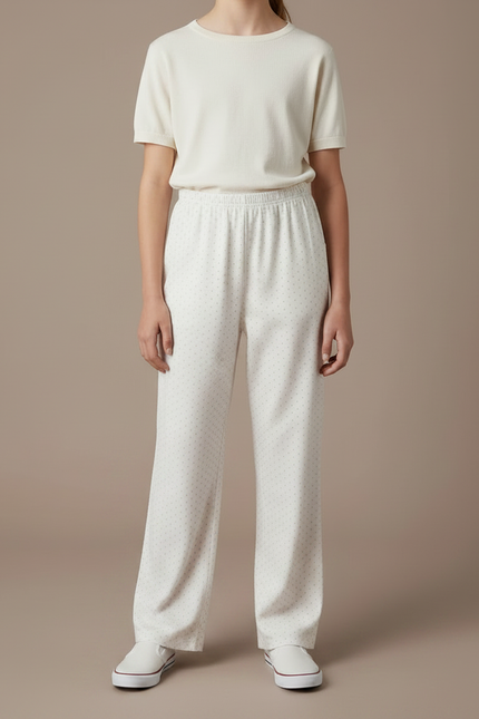 Pantalon Fluide Blanc Pointillé Ample Décontracté Coton - vue 3