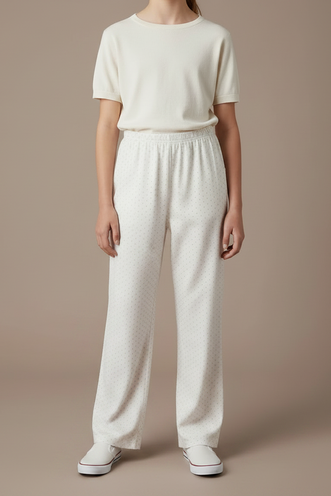 Pantalon Fluide Blanc Pointillé Ample Décontracté Coton - vue 3