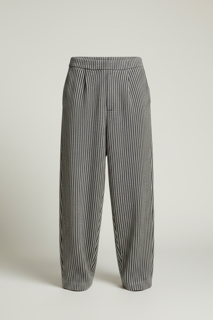 Pantalon Fluide Rayé Noir Et Blanc - Imprimé Maille - vue 3