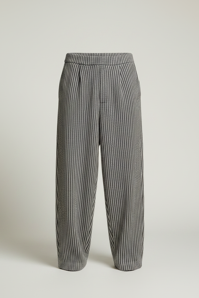 Pantalon Fluide Rayé Noir Et Blanc - Imprimé Maille - vue 3