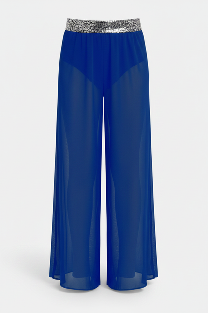 Pantalon Fluide Bleu Transparent Paillettes Large Élégant - Polyester - vue 2
