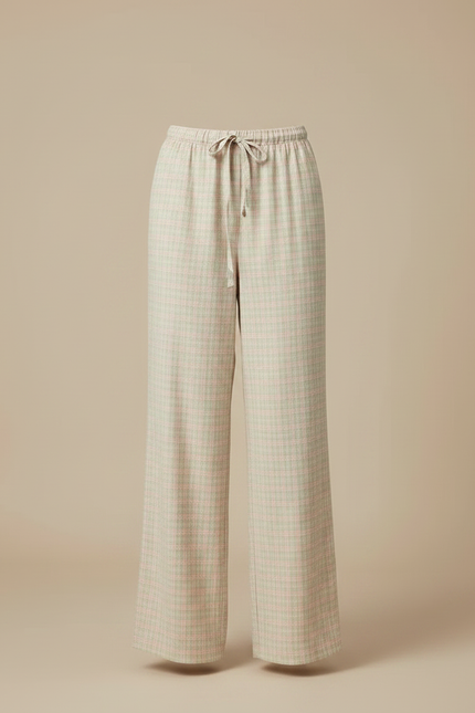 Pantalon Fluide Carreaux Ample Cordon Décontracté Femme - Imprimé Lin - vue 3