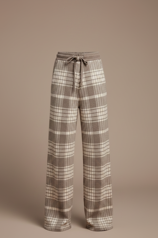 Pantalon Fluide Carreaux Laine Ample Marron Enfant - vue 3