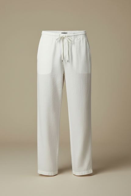 Pantalon Fluide Blanc Ample Coton Lin Décontracté Homme - vue 3