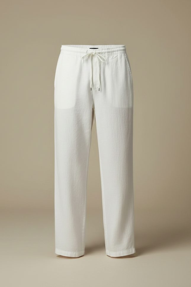 Pantalon Fluide Blanc Ample Coton Lin Décontracté Homme - vue 3