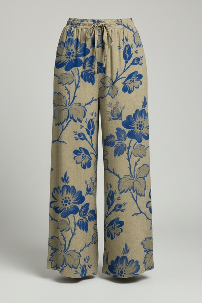 Pantalon Fluide Vert Fleuri - Kaki Lin - vue 3
