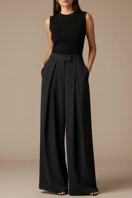 Pantalon Fluide Plissé Femme - Noir Polyester - vue 3