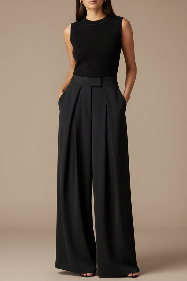 Pantalon Fluide Plissé Femme - Noir Polyester - vue 3
