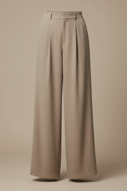 Pantalon Fluide Femme Taille Haute Chic - Beige Polyester - vue 3