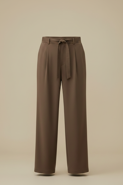 Pantalon Fluide Marron Ample Ceinturé Élégant Homme - Polyester - vue 3