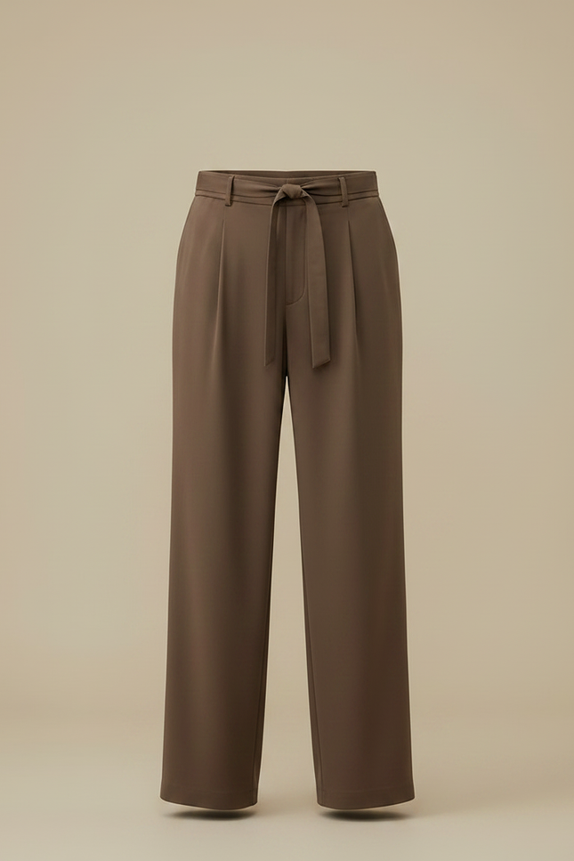 Pantalon Fluide Marron Ample Ceinturé Élégant Homme - Polyester - vue 3