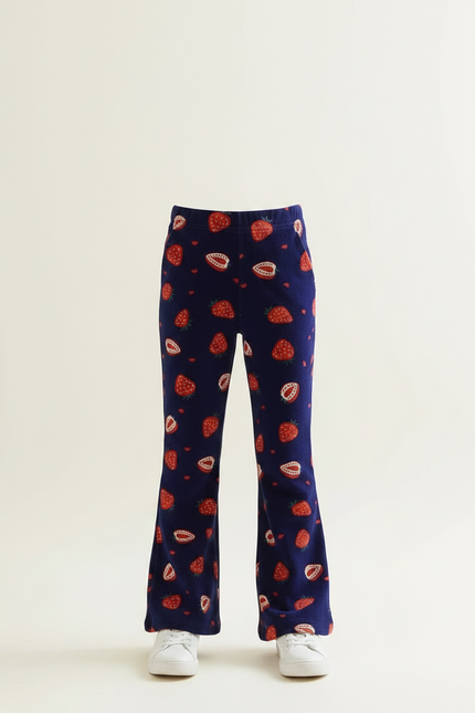 Pantalon Fluide Bleu Marine Fraises Doux Évasé Enfant - Molleton - vue 3