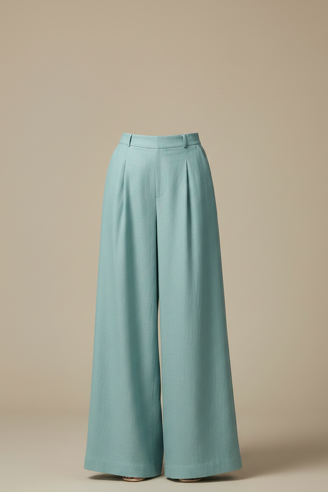 Pantalon Fluide Ample Bleu Ciel Taille Haute Lin - vue 3