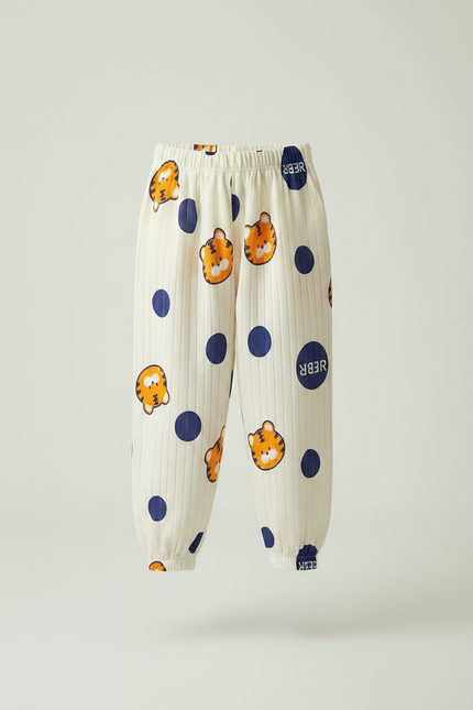 Pantalon Fluide Écru Côtelé Imprimé Tigres Ample Décontracté - Beige Cordé - vue 3