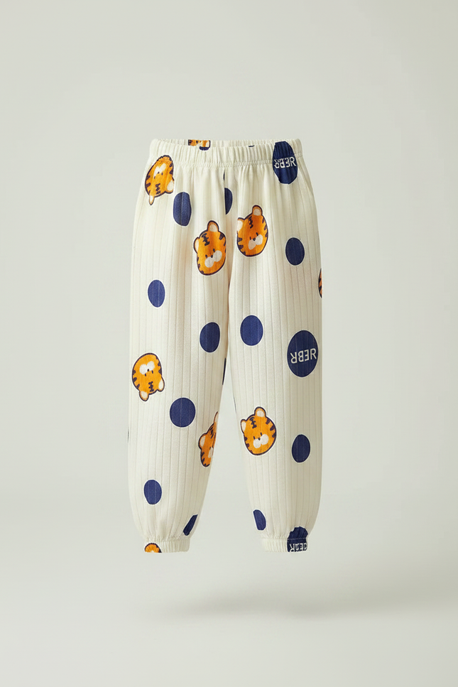 Pantalon Fluide Écru Côtelé Imprimé Tigres Ample Décontracté - Beige Cordé - vue 3