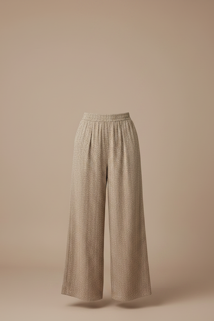 Pantalon Fluide Écru Imprimé Ample Taille Haute Femme - Viscose - vue 3
