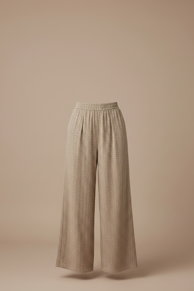 Pantalon Fluide Écru Imprimé Ample Taille Haute Femme - Viscose - vue 3