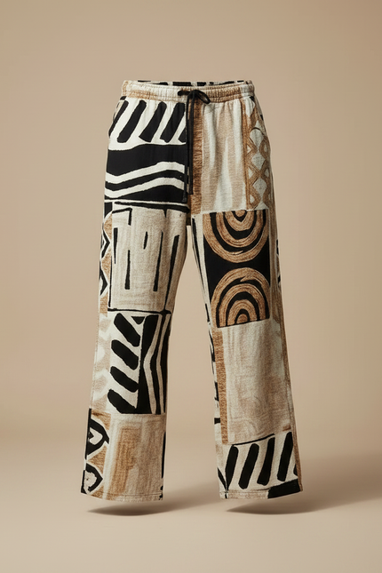 Pantalon Fluide Ethnique Patchwork Ample Décontracté Homme - Multicolore Lin - vue 3