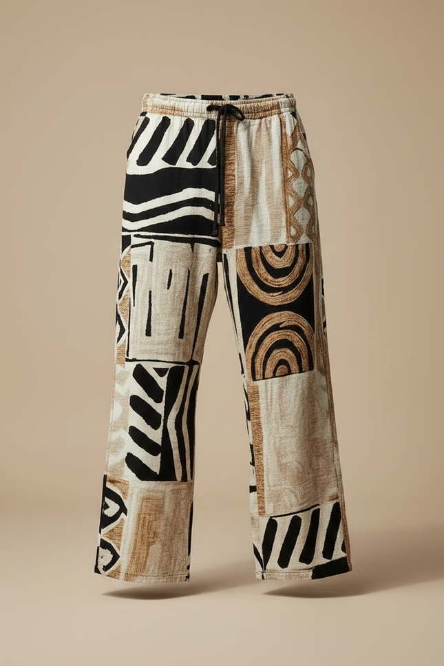 Pantalon Fluide Ethnique Patchwork Ample Décontracté Homme - Multicolore Lin - vue 3