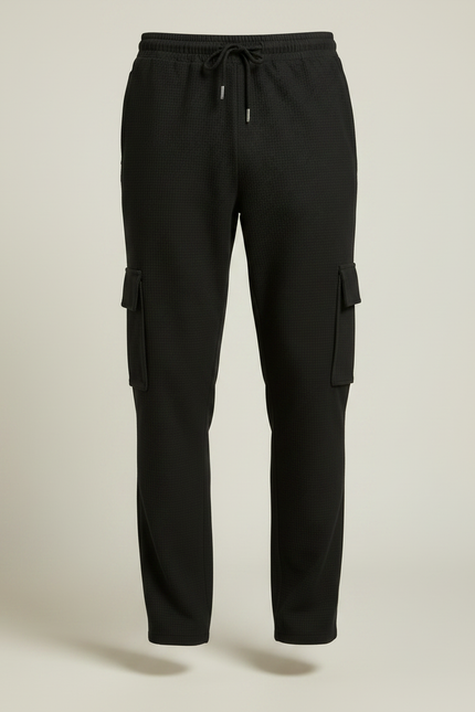 Pantalon Fluide Noir Cargo Gaufre Décontracté Homme - Maille - vue 3