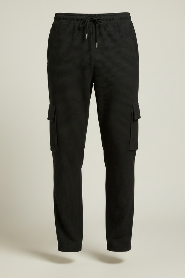 Pantalon Fluide Noir Cargo Gaufre Décontracté Homme - Maille - vue 3