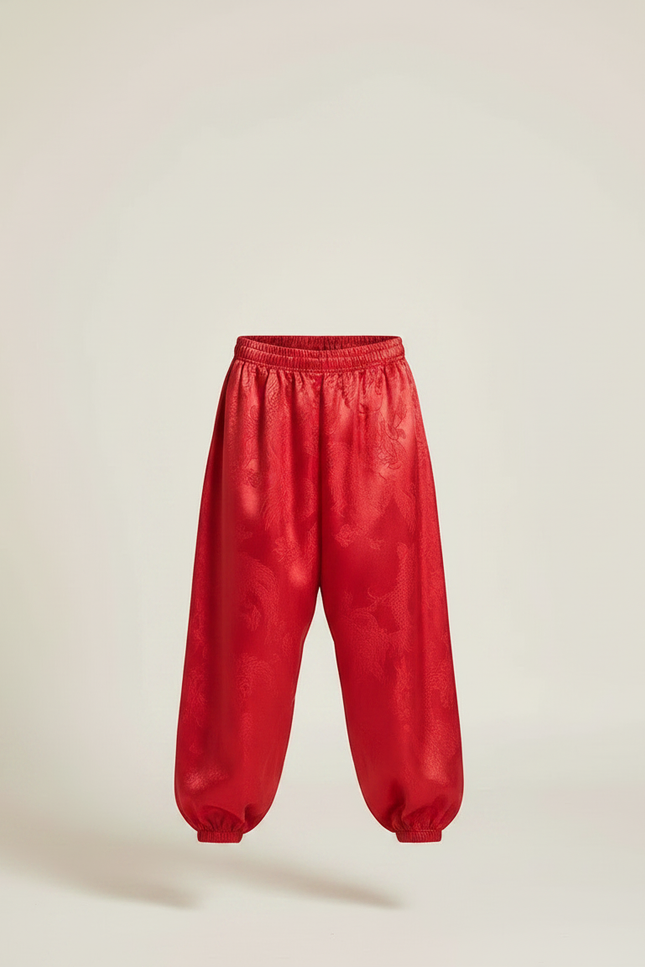 Pantalon Fluide Rouge Satiné Ample Dragon Garçon - vue 3