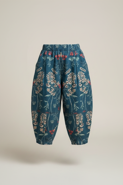 Pantalon Fluide Bleu Floral Ample Enfant Coton - vue 3