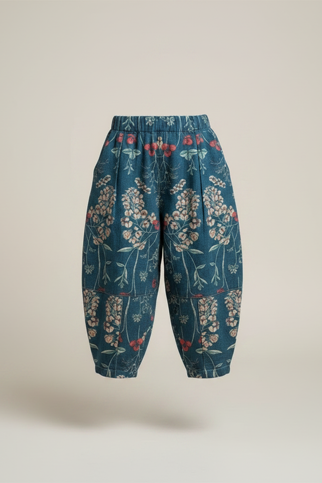 Pantalon Fluide Bleu Floral Ample Enfant Coton - vue 3