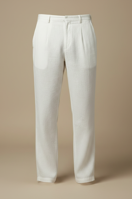 Pantalon Fluide Lin Blanc Plissé Décontracté Homme - vue 3
